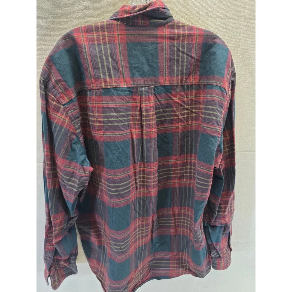 Banana Republic Mens Plaid Flannel Shirt Burgundy Green Cotton Button Down M